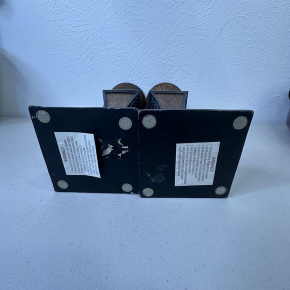 Set 2 Rustic Resin Dark Wood Pattern Pillar Candle Holders 11 Inch Ornate Metal - Picture 6 of 14